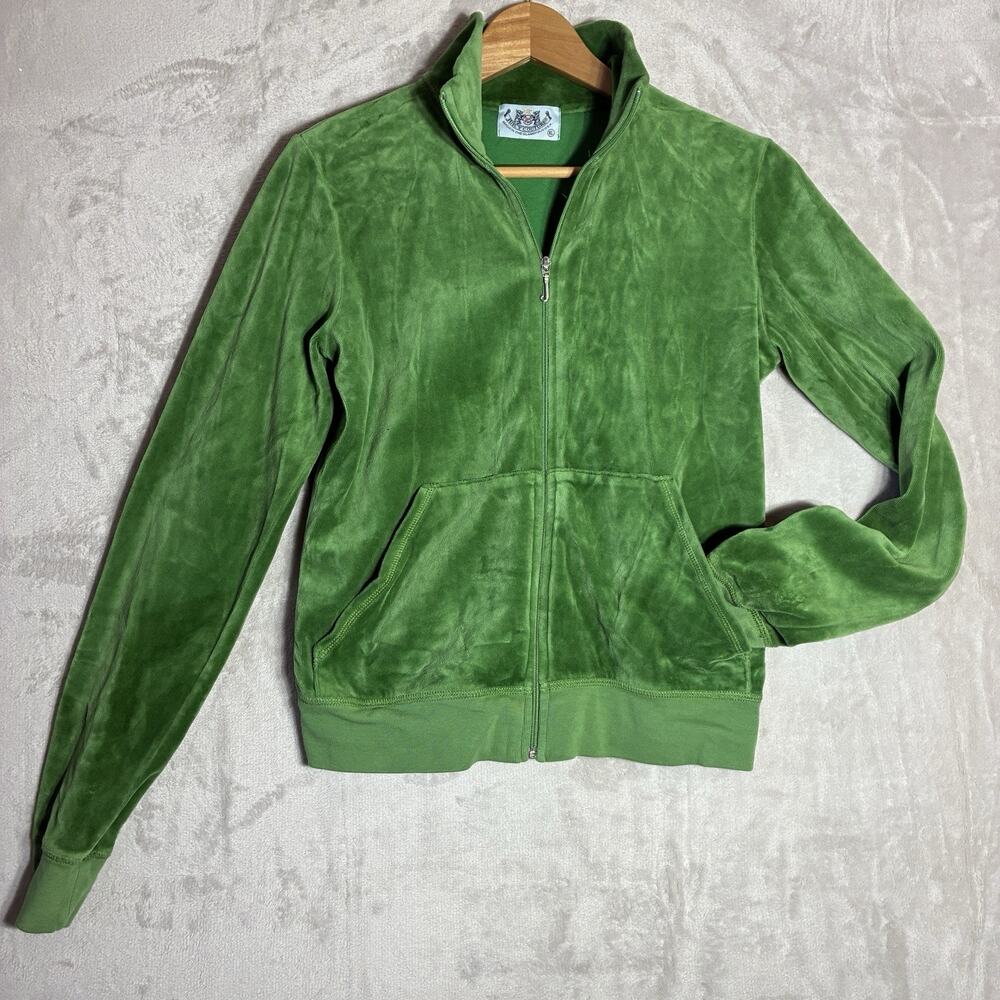 Vintage Juicy Couture Y2K Kelly Green Velour Zip Tracksuit Jacket Size XL